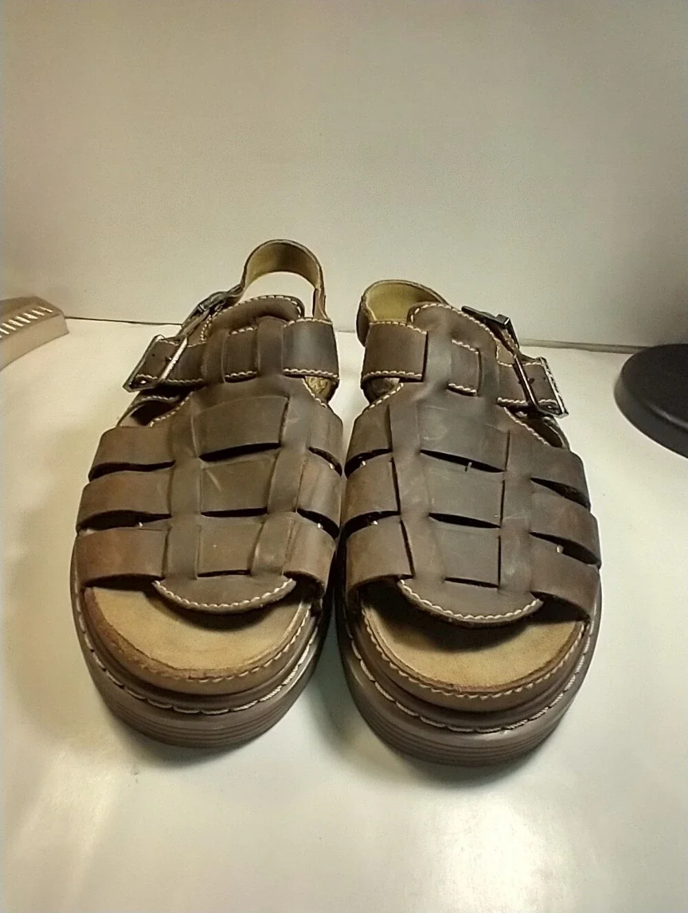 Vintage Skechers Y2K Brown Leather Fisherman Jammers Chunky Sandals Men's sz 11.